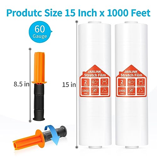 JARLINK Stretch Film, 15" x 1000' Shrink Pallet Wrap W/Handles, 60 Gauge - size: 1 Pack, style: Orange Handles