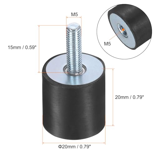 uxcell 6pcs M5x15mm Rubber Isolator Mounts with Studs 20x20mm - size: VD-D20*H20, M5*15