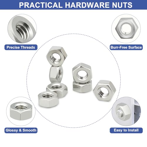 Hex Nuts, 5/16"-18, 55pcs Stainless Steel Nuts,Coarse Thread Hexagon Nut - size: 5/16"-18 55Pcs