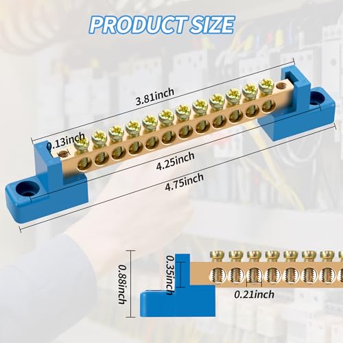 Neutral Bar, 4 Pack 12-Position Brass Terminal Block - size: 12 Position, style: Neutral Bus Bar