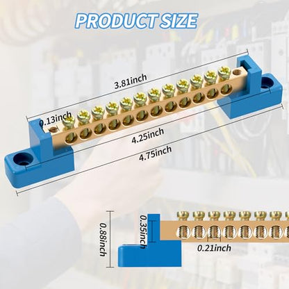 Neutral Bar, 4 Pack 12-Position Brass Terminal Block - size: 12 Position, style: Neutral Bus Bar