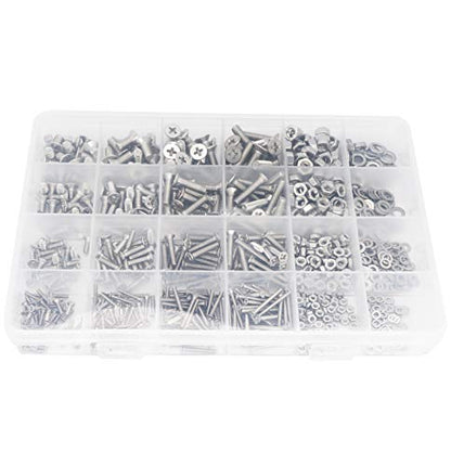 940pcs M2 M3 M4 M5 Phillips Countersunk Flat Head Machine Screws Hex Nuts Flat Washers Assortment - size: M2 M3 M4 M5 940pcs (Countersunk Head-304)