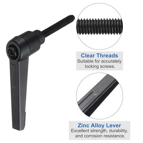 uxcell 4pcs Lever Adjustable Handles M5 x 32mm Metric Male Thread with Nuts Washers, Level Clamping Handle Set Hand Stud Knobs Rotating Screw Handles Bolts with Locking Lever, Black - size: M5 x 32mm