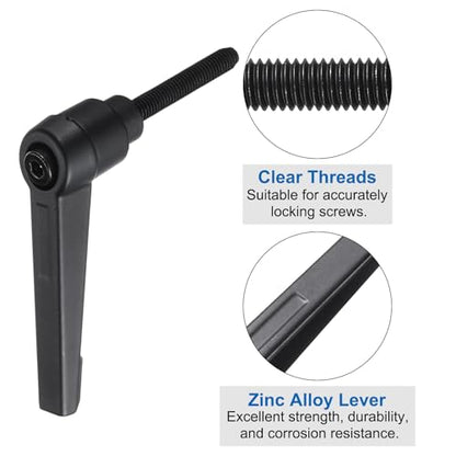 uxcell 4pcs Lever Adjustable Handles M5 x 32mm Metric Male Thread with Nuts Washers, Level Clamping Handle Set Hand Stud Knobs Rotating Screw Handles Bolts with Locking Lever, Black - size: M5 x 32mm