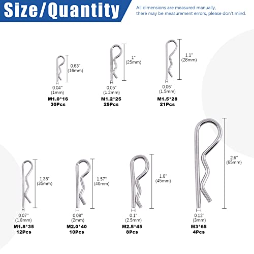 Glarks 110Pcs 304 Stainless Steel Hairpin R Clips Kit 7 Size R Cotter Pins Assortment for Automotive, Mechanics, Car Garage, Power Equipment, Cars, Trucks, Lawn Mower, Small Engine Repair