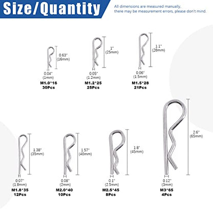 Glarks 110Pcs 304 Stainless Steel Hairpin R Clips Kit 7 Size R Cotter Pins Assortment for Automotive, Mechanics, Car Garage, Power Equipment, Cars, Trucks, Lawn Mower, Small Engine Repair