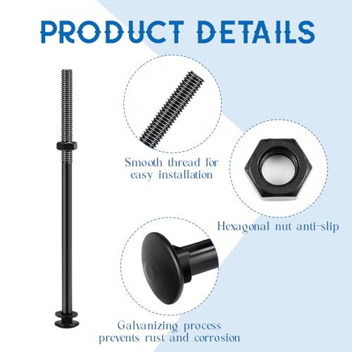 Zonon 12 Sets Carriage Bolt, Black, 1/2 x 10 Inch - color: Black, size: 1/2 x 10 Inch