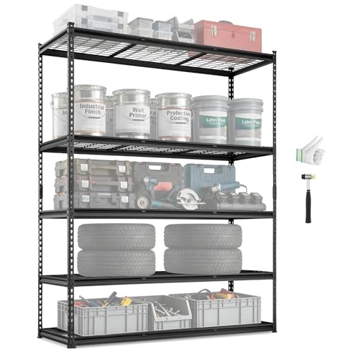 VEVOR Storage Shelving Unit 5-Tier Adjustable 2000 lbs Capacity 60"x24"x78" - color: Black, size: 60" L x 24" W x 78" H