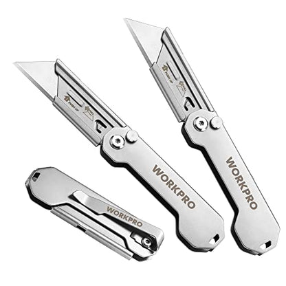 WORKPRO 3-Pack Folding Utility Knife - color: Silver-stainless Steel