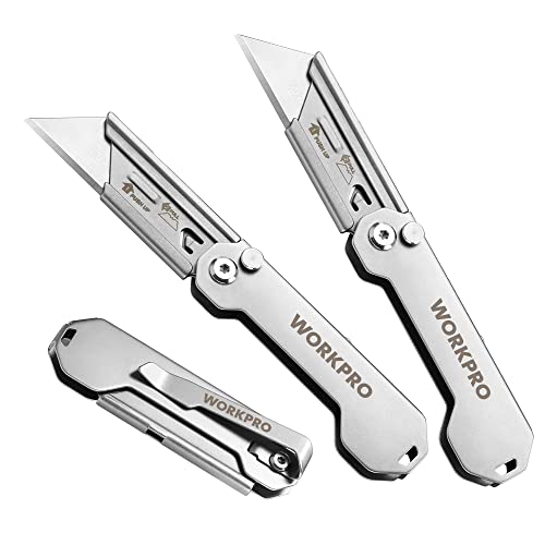 WORKPRO 3-Pack Folding Utility Knife - color: Silver-stainless Steel