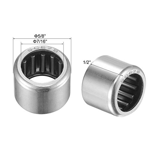 uxcell SCE78 Needle Roller Bearings 7/16-inch Bore 5/8-inch OD 1/2-inch Width Chrome Steel Open End 5pcs - size: 7/16x5/8x1/2"