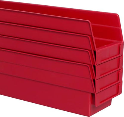 Akro-Mils 30128 Heavy Duty Plastic Shelf Bins, 18"x 4"x 4", Red, 12-Pack - color: Red
