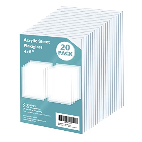 Egofine Plexiglass Sheets Acrylic Sheets 20 Pack of 4x6’’ 0.04 Thick Clear Plastic Cast Transparent Plexi Glass for Crafting Projects, Replacement Picture Frame Glass, DIY Display, Easy to Cut - color: Clear, size: 4x6"