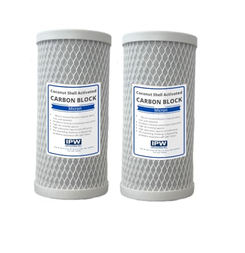 IPW Industries Inc. Coconut Shell Carbon Block Water Filter Compatible with WHA4BF5 – Remove Bad Taste & Odor – Whole House Replacement Water Filter Cartridges - 5 Micron - 10" x 4.5" - Pack of 2