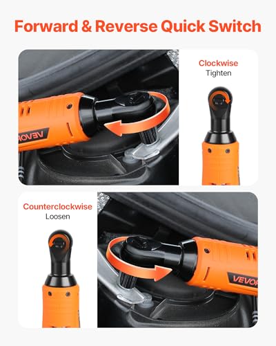VEVOR Cordless Ratchet Wrench, 3/8 inch Drive, 240 RPM, up to 33 ft-lbs of Torque, Battery Powered Electric Ratchet Wrench Set with Two 2.0Ah Batteries, Charger, Sockets, Adaptor and Extension Bar - size: 11.22 in, style: Standard