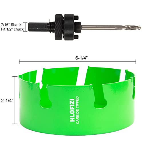 6-1/4 Inch Carbide Tipped Hole Saw Recessed Lights Multi-Material Hole Cutter with Arbor for Wood, Drywall, Plastic, PVC, Fiberglass, 5X Faster, Green - size: 6-1/4 In.