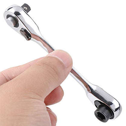 1/4 Inch Mini Double Headed Ratchet Wrench 72 Tooth Drive Socket and Screwdriver Bit Ratchet Set Rotator 5 Degrees Quick Install Release Ratchet Accessories Tool Silver