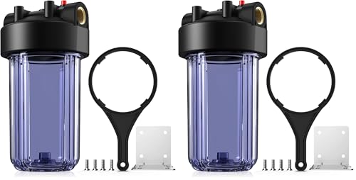 SimPure Whole House Water Big Filter Housing (DB10C), 10" x 4.5", Blue for Whole Home Water Filtration, Sediment Water Filter System for Well, 1" NPT Brass Port (Clear Housing) (Pack of 2) - size: 1 Count (Pack of 2), style: System - Clear (10 Inch x 4.5