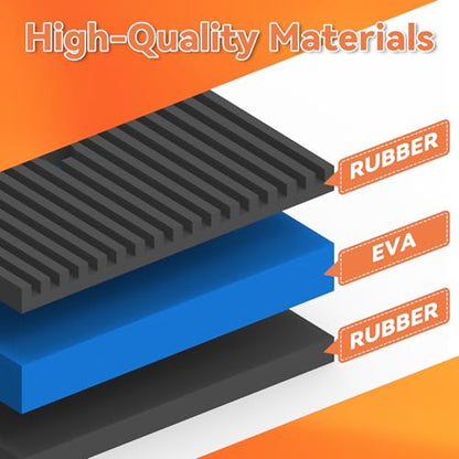 GCGOODS Rubber Anti-Vibration Pad, 4" x 4" x 7/8" Heavy Duty Ribbed Rubber with Blue EVA Center Isolation Pads for HVAC, Air Compressor, Treadmill, Washer and Dryer, Air Conditioner Units, Pack of 4