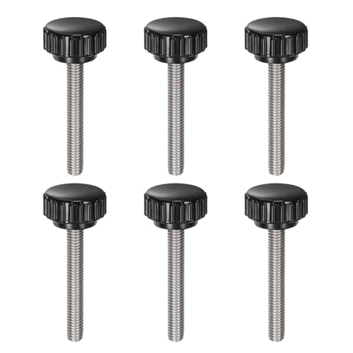 uxcell 6pcs Knurled Clamping Knobs M6 x 40mm Metric 304 Stainless Steel Male Thread Thumb Screw on Type 22mm Plastic Round Head Threaded Hand Bolt Stud Knobs Black - size: M6 x 40mm x 22mm