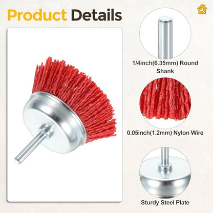 3pcs 3in Wire Brush for Drill Kit, 1/4in Shank, Nylon, 80-240 Grit