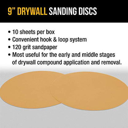 Dura-Gold Premium 9" Drywall Sanding Discs, 120 Grit Box of 10, Hook & Loop - size: 120-Grit