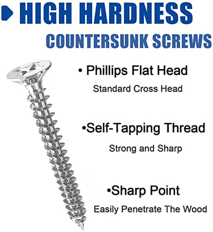 #4 x 3/4" (M3x20mm) 304 Stainless Steel Flat Head Wood Screws, 100pcs - size: #4 x 3/4''-100pcs