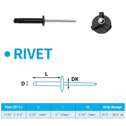 Jiozermi Aluminum Tri-Fold Rivets, 5/32" x 1", Black - color: Black, size: 5/32" x 1"