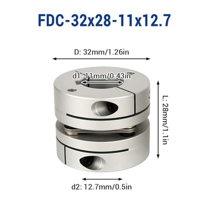 11mm to 12.7mm Flexible Diaphragm Coupling, D32 L28 Aluminium 1 Diaphragm Motor Shaft Coupler for 3D Printer CNC Machine Servo Stepped Motor - color: FDC-32x28-11x12.7
