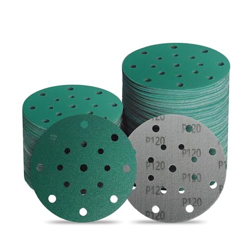 6 Inch 17 Hole 120 Grit Zirconia Alumina Hook & Loop Sanding Discs, Heavy-Duty Polyester Film Backing, Wet/Dry Anti-Clog for Random Orbital Sanders - Wood, Automotive, Metal - 50 Pack - color: 120 Grit, size: 6 Inch 17 Hole