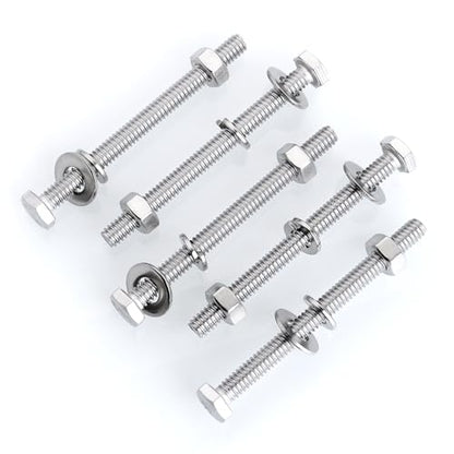 Mywish (10 Sets) 1/4-20x3 Hex Head Assorted Screws Nuts and Bolts with Flat & Lock Washers, 304 Stainless Steel 18-8, Fully Threaded, 1/4 Bolt Metric Bolt Assortment - size: 1/4-20 x 3 (10 set)