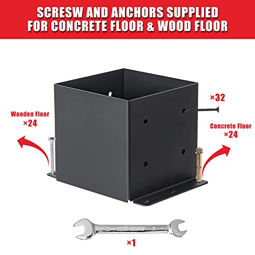 6x6 Post Base 4 Pcs, (Inner Size 5.6x5.6) Post Brackets Kit, Heavy Duty Black Metal Powder-Coated Post Anchor Outdoor Framing Module Fit for Support Deck Base Plate Pergola Brackets Fence Kit…… - size: 6"x 6", style: 4 Pcs