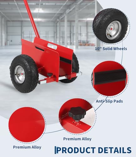 Garvee Panel Dolly with Extended Handle, 660 LBS Capacity, Heavy Duty Drywall Cart with 10" Solid Rubber Wheels, Panel Cart for Sheetrock Plywood & Doors Transport - color: Red