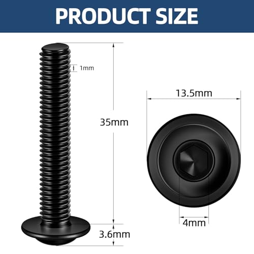 M6 x 35mm Flanged Button Head Socket Cap Screws, Black Oxide, Full Thread, Allen Socket Drive, 304 Stainless Steel, 25 PCS - color: Black, size: M6 x 35mm