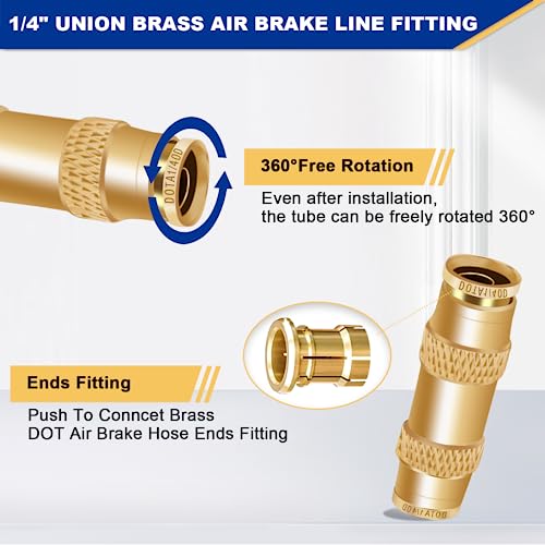 1/4" Brass Push To Connect Fittings, 5PCS DOT Air Line Fitting - color: 5PCS 1/4" Union