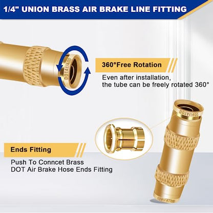 1/4" Brass Push To Connect Fittings, 5PCS DOT Air Line Fitting - color: 5PCS 1/4" Union