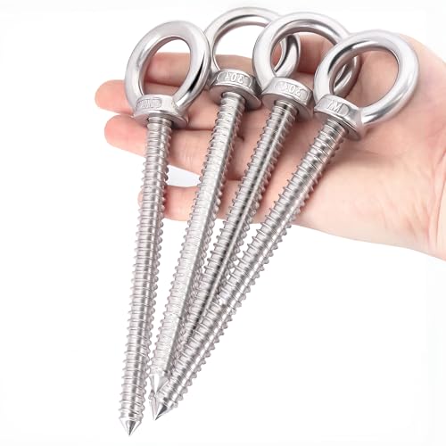OHIYO 6.3 Inch Heavy Duty Eye Hooks M10 Self Tapping Eyelet Screw Load Capacity 850LBS Heavy Duty Screw in Eye Hooks for Hammock Stand, Swing Chair, Yoga, Heavy Indoor & Outdoor Uses (4Pack- M10) - color: Silver - Eye Hook