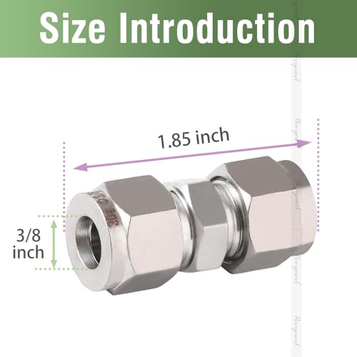 3/8 Inch OD Compression Fittings, 304 Stainless Steel, 2 Pack - size: 3/8 inch 2pcs