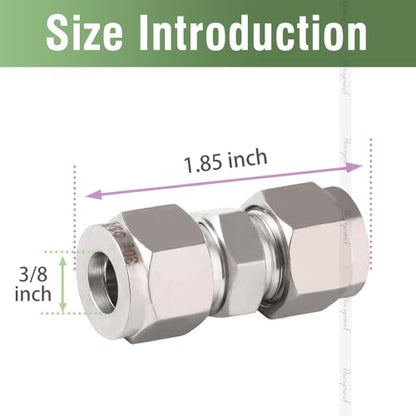 3/8 Inch OD Compression Fittings, 304 Stainless Steel, 2 Pack - size: 3/8 inch 2pcs