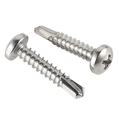 Mellewell #6 x 1/2" Pan Head Self Drilling Screws, Self Tapping Sheet Metal Screws, 410 Stainless Steel, 100 PCS - color: Silver, size: #6 x 1/2"