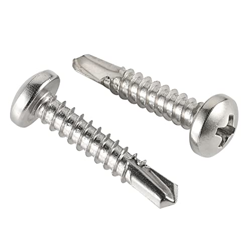 Mellewell #6 x 1/2" Pan Head Self Drilling Screws, Self Tapping Sheet Metal Screws, 410 Stainless Steel, 100 PCS - color: Silver, size: #6 x 1/2"