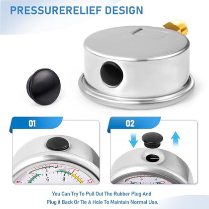 Water Test Pressure Gauge Kit,2.5" Dial+12" EPDM Rubber+1/4" Lead-Free Valve+1/4 to 3/4 Adapter,0-200PSI/0-1.4MPA（Stainless Steel/Color）,Blue Kit - size: Kit | Blue