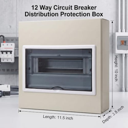 12 Way Steel Circuit Breaker Box,DIN Rail Junction Box - size: 12-way