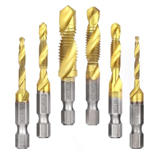 Metric Drill Tap Set, 6-Piece Titanium HSS Hex Shank Bits