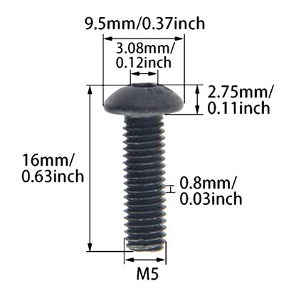 MroMax 100Pcs M5 x 16mm Button Head Socket Cap Bolts Screws, Alloy Steel 10.9 Grade, Allen Socket Drive, Black Oxide Finish, Fully Machine Thread - size: M5 x 16mm