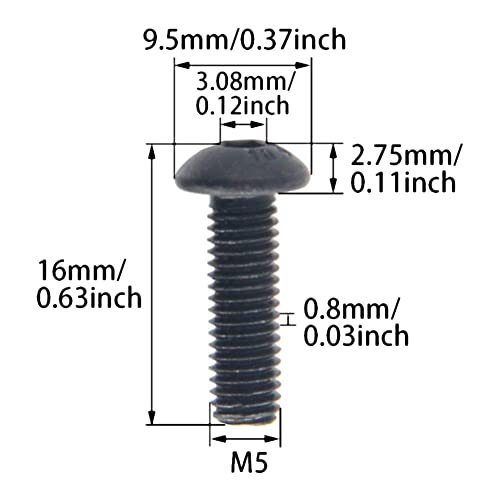 MroMax 100Pcs M5 x 16mm Button Head Socket Cap Bolts Screws, Alloy Steel 10.9 Grade, Allen Socket Drive, Black Oxide Finish, Fully Machine Thread - size: M5 x 16mm