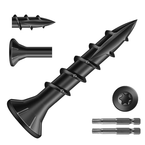 #8 x 1 Inch Deck Screws (470Pcs) 2lb. Carbon Steel, Black, Flat Head, Rust Resistant epoxy Coated, with T25 Star Bit - color: Black, size: #8 x 1"