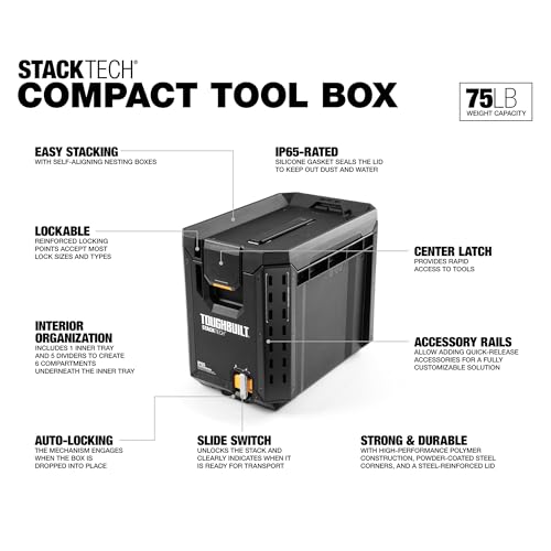 ToughBuilt StackTech Compact Tool Box with Lock and Removable Tray - size: Large