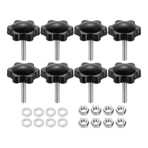 uxcell 8pcs Star Clamping Knobs with Nuts Washers, M5 x 25mm Metric 304 Stainless Steel Male Thread 32mm 6-Star Plastic Head, Threaded Stud Hand Knobs Handles Thumb Screws, Black - size: M5 x 25mm