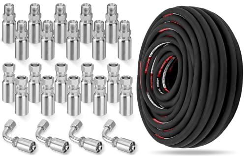 100FT 3/8" Hydraulic Hose with 24PCS Hydraulic Hose Fittings - size: 3/8" Hydraulic Hose - 100FT